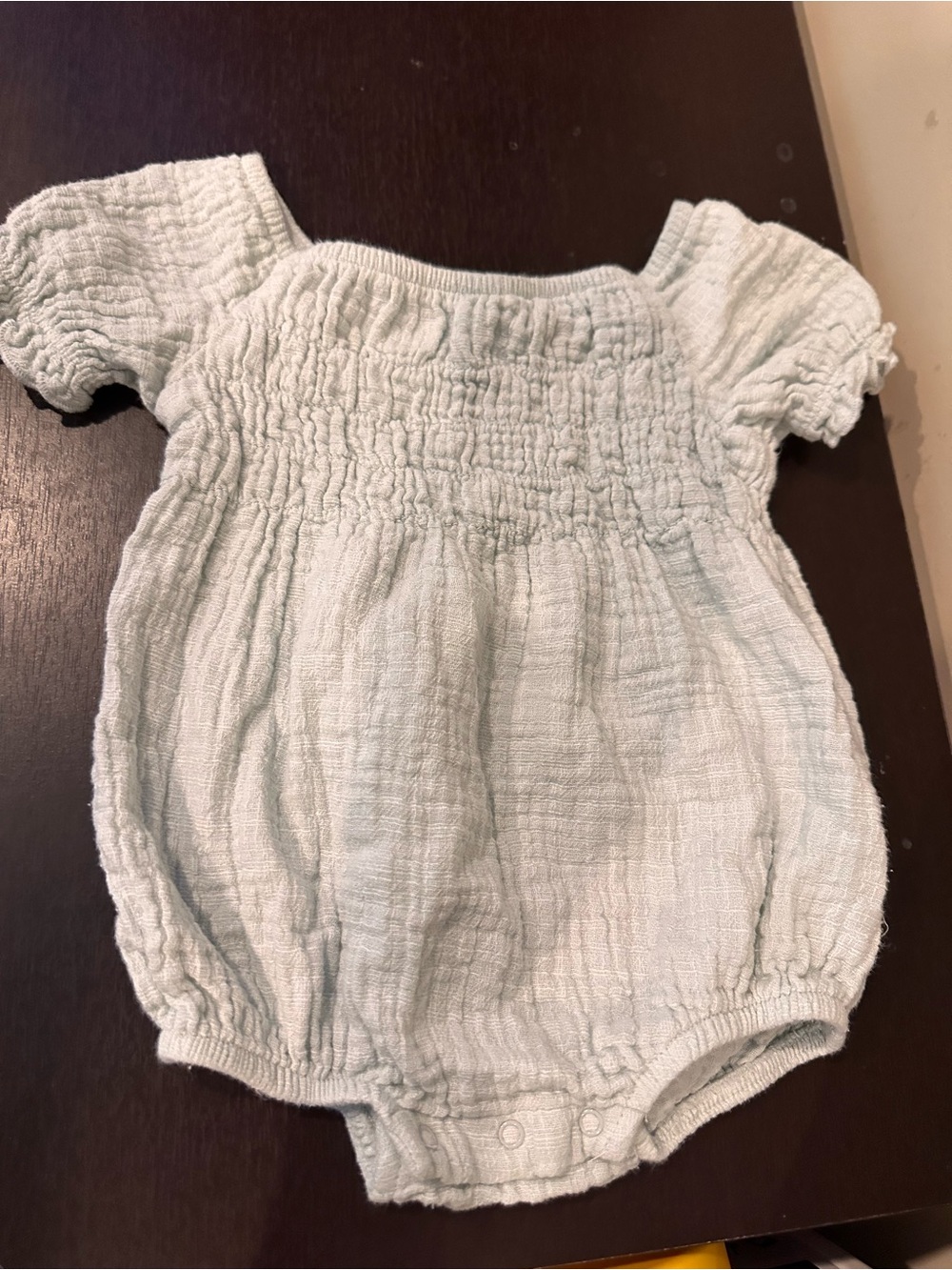 6-9 M Smocked Short-Sleeve Baby One-Piece Romper in Light Dusty Blue